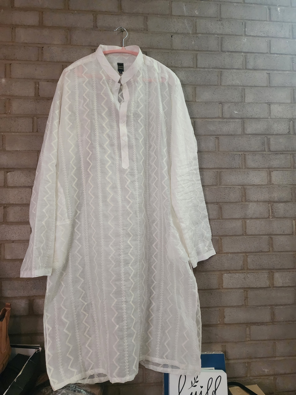 White Embroidered Chikankari Kurta Longline Men’s Shirt